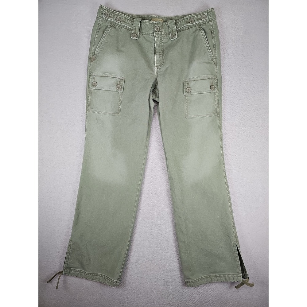 Vintage Y2K American Eagle Cargo Pants Women's 12 Olive Green Utility Split Hem
